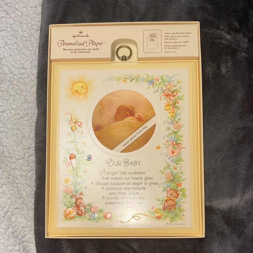 Hallmark Baby Plaque with Floral and Sunbeam Design 1982 Vintage